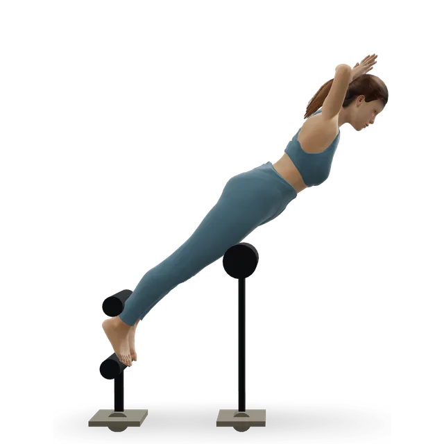 Back extension on a 45-degree bench demonstrated on the 3D figure