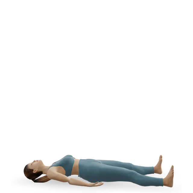 Corpse Pose (Savasana) demonstrated on the 3D figure