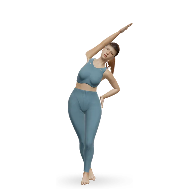 Standing crossed-leg side reach demonstrated on the 3D figure