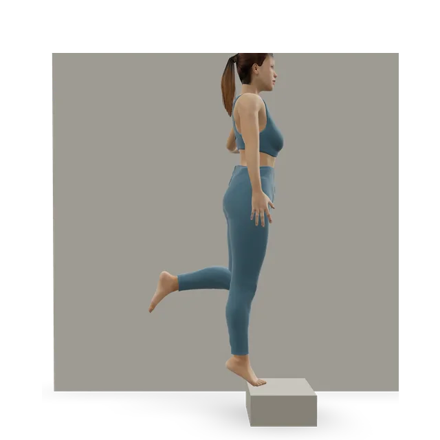 Eccentric heel drop demonstrated on the 3D figure
