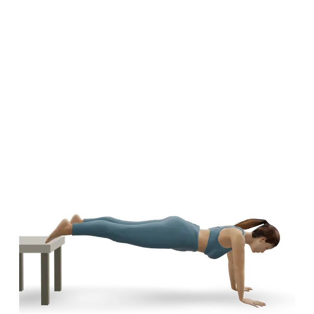 Feet-elevated push-up demonstrated on the 3D figure