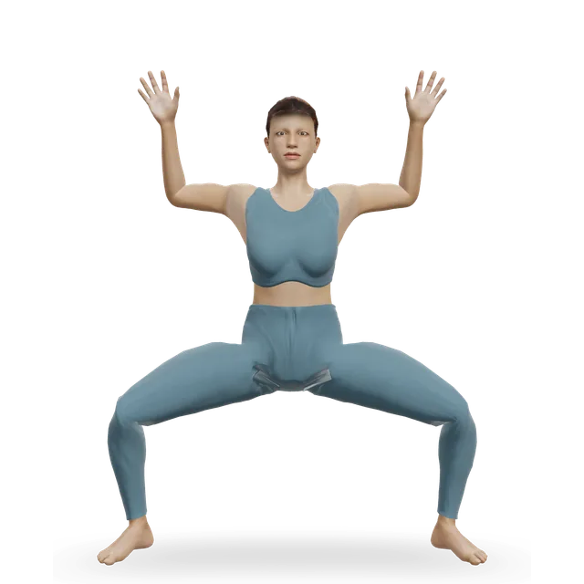 Goddess pose (Utkata Konasana) demonstrated on the 3D figure
