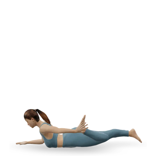 Half frog pose (Ardha Bhekasana) demonstrated on the 3D figure
