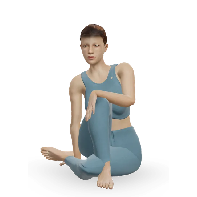 Half lord of the fishes (Ardha Matsyendrasana) demonstrated on the 3D figure