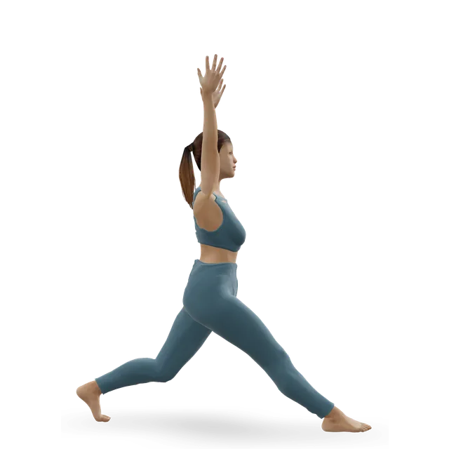 High lunge (crescent lunge, Ashta Chandrasana) demonstrated on the 3D figure
