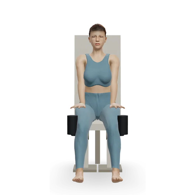 Hip abduction machine demonstrated on the 3D figure