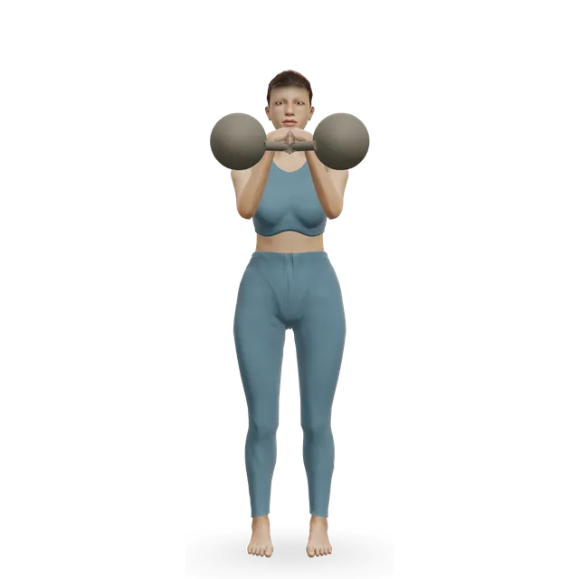 Alternating kettlebell press demonstrated on the 3D figure