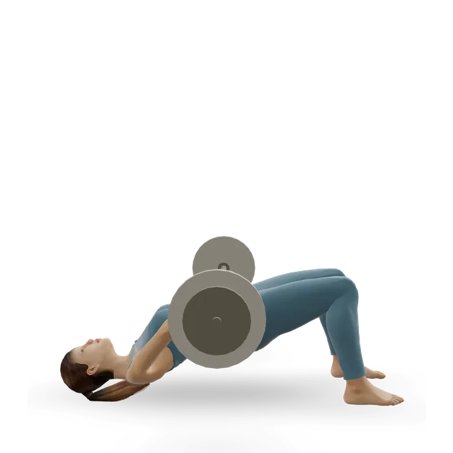Barbell glute bridge demonstrated on the 3D figure