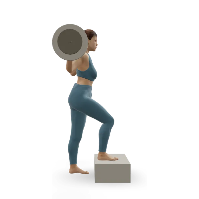 Barbell step-up demonstrated on the 3D figure