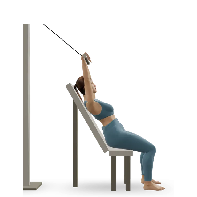 Cable incline overhead extension demonstrated on the 3D figure