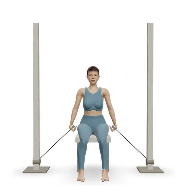 Seated cable lateral raise demonstrated on the 3D figure