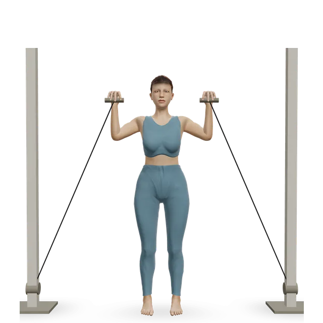 Standing cable shoulder press demonstrated on the 3D figure