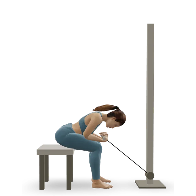 Cable wrist curl demonstrated on the 3D figure