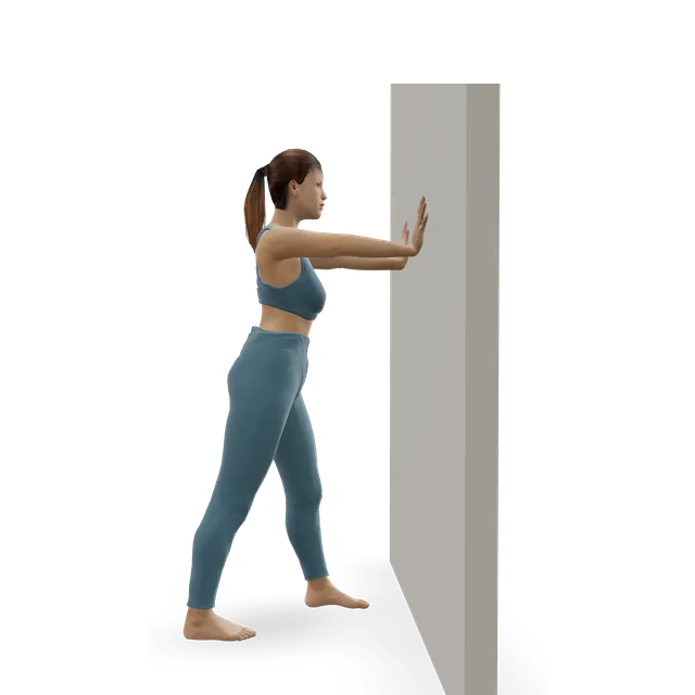 Calf Stretch Elbows Against Wall demonstrated on the 3D figure