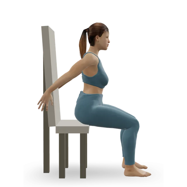 Chair chest and shoulder stretch demonstrated on the 3D figure
