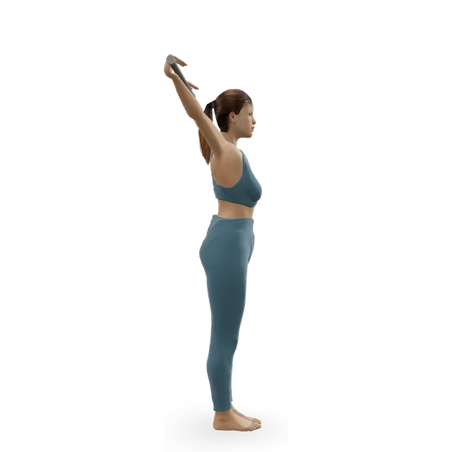 Overhead stick stretch demonstrated on the 3D figure