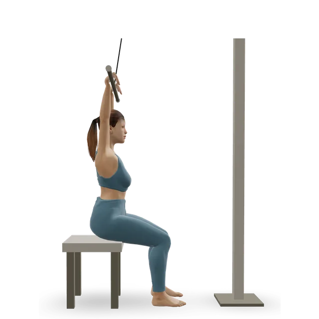 Shoulder-width lat pulldown demonstrated on the 3D figure