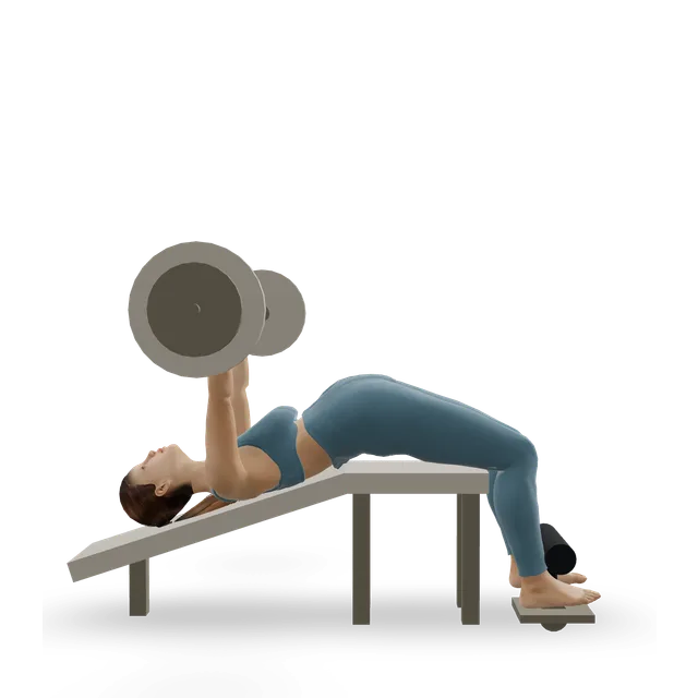 Decline barbell bench press demonstrated on the 3D figure