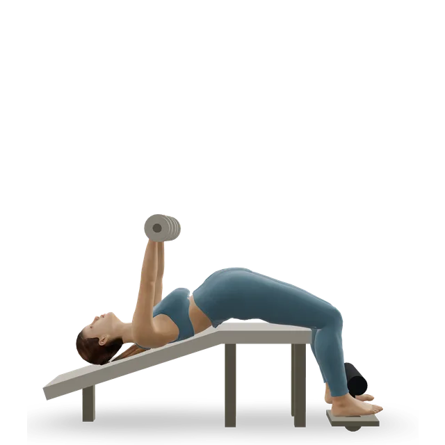 Decline dumbbell bench press demonstrated on the 3D figure