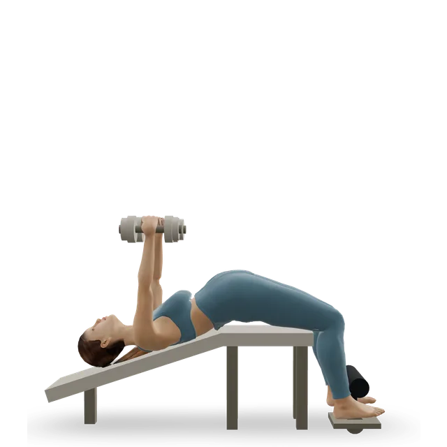Decline dumbbell fly demonstrated on the 3D figure