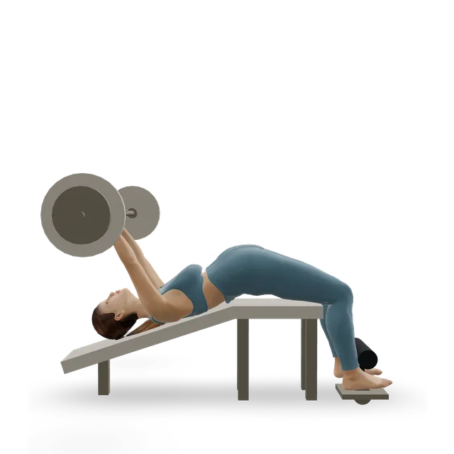 Decline EZ-bar triceps extension demonstrated on the 3D figure