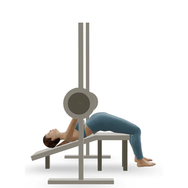 Wide-grip decline Smith press demonstrated on the 3D figure