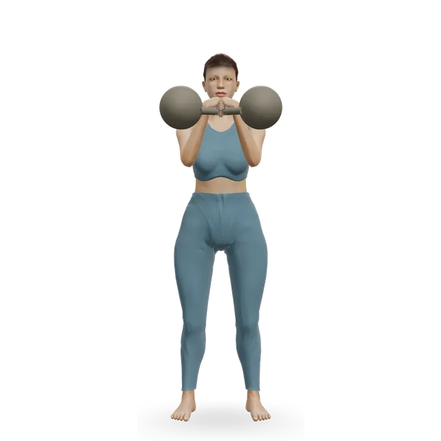 Double kettlebell jerk demonstrated on the 3D figure