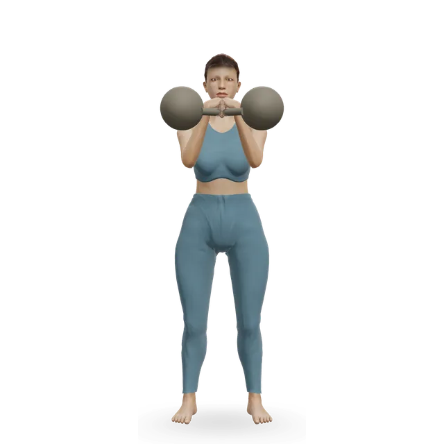 Double kettlebell push press demonstrated on the 3D figure