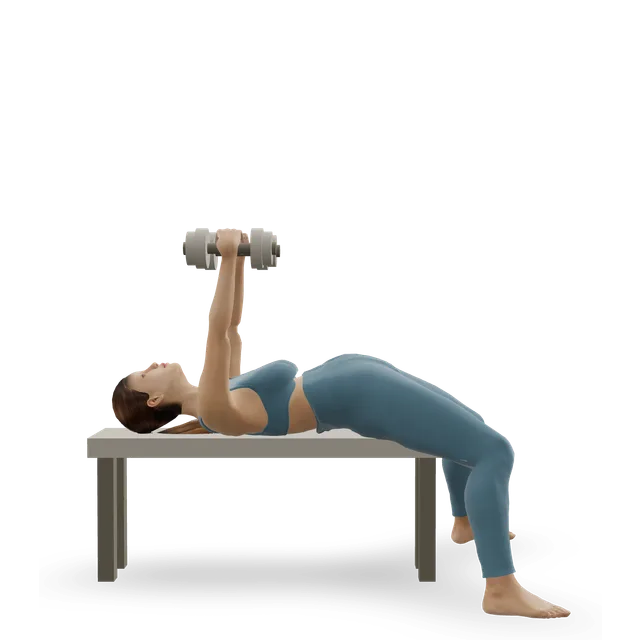 Neutral-grip dumbbell bench press demonstrated on the 3D figure
