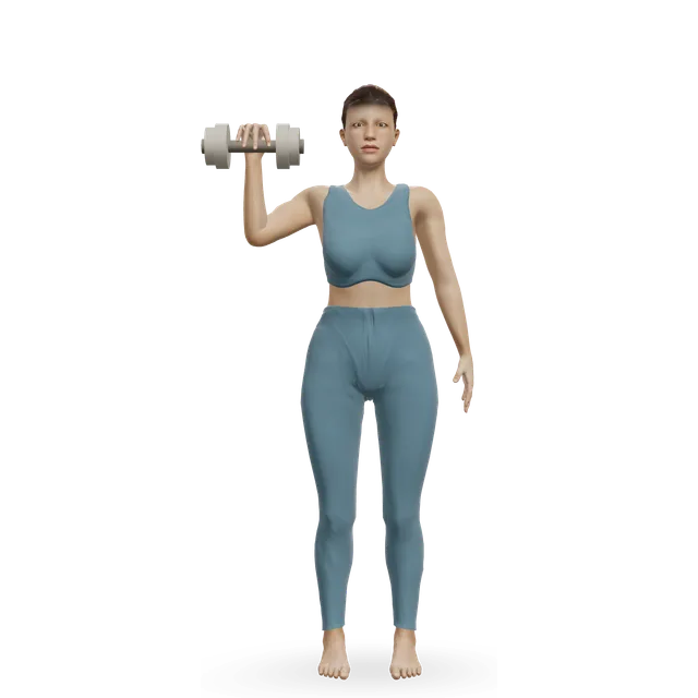 One-arm dumbbell shoulder press demonstrated on the 3D figure