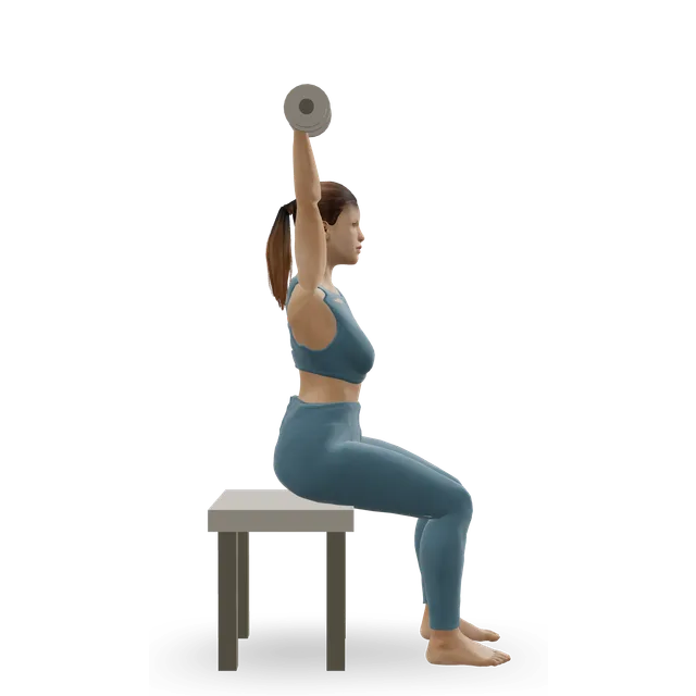 Seated one-arm overhead extension demonstrated on the 3D figure