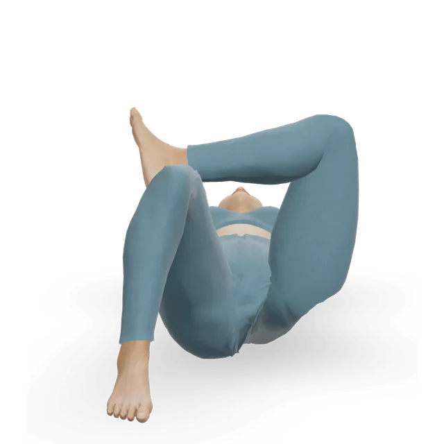 Elbow-to-knee crunch demonstrated on the 3D figure