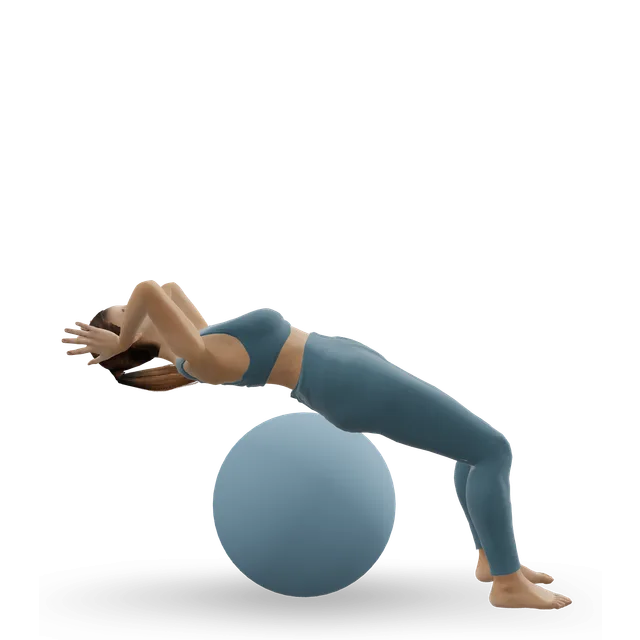 Exercise ball crunch demonstrated on the 3D figure