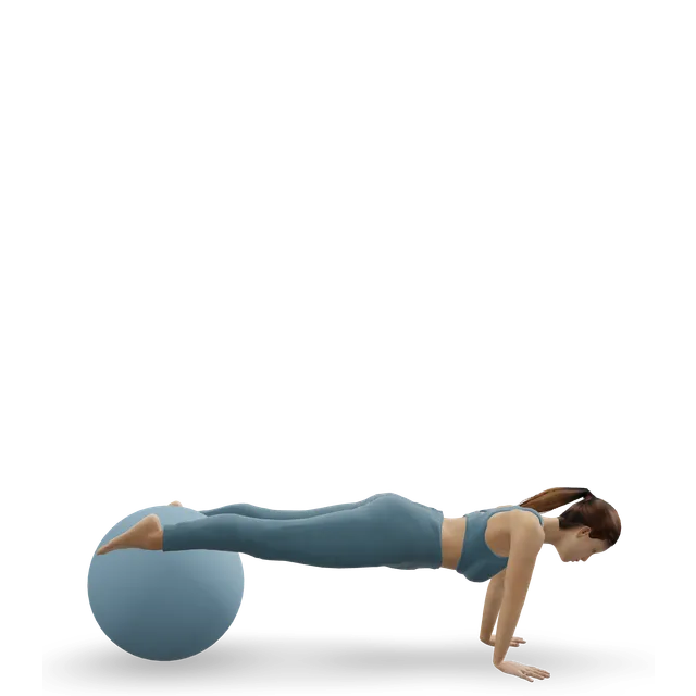 Stability ball knee tuck demonstrated on the 3D figure