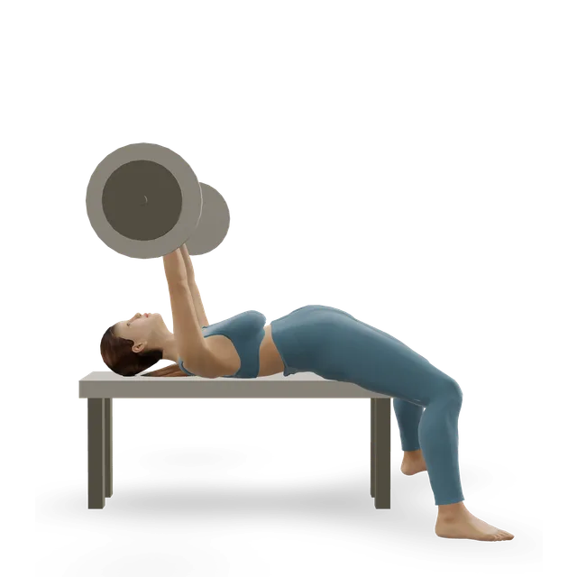 EZ-bar skull crusher demonstrated on the 3D figure