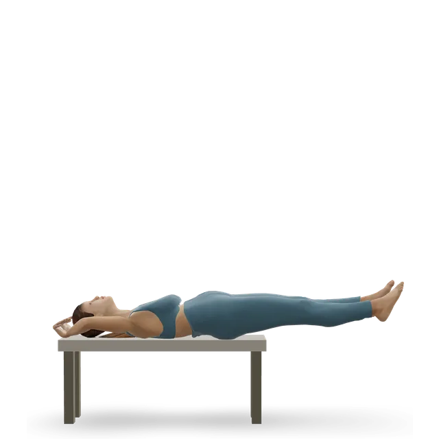 Lying leg raise on a bench demonstrated on the 3D figure