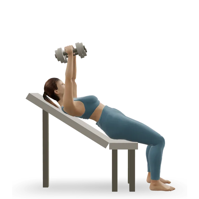 Neutral-grip incline dumbbell press demonstrated on the 3D figure