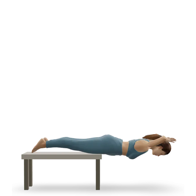 Back extension off a flat bench demonstrated on the 3D figure