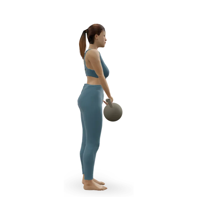 Single-leg kettlebell deadlift demonstrated on the 3D figure
