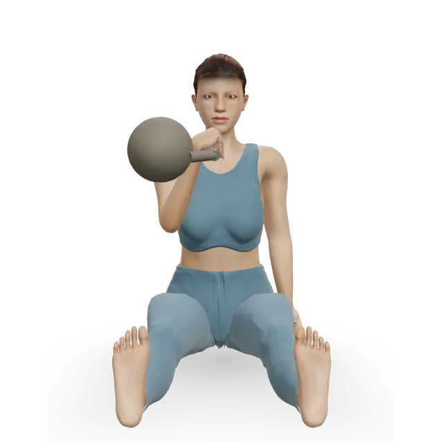 Seated kettlebell press demonstrated on the 3D figure