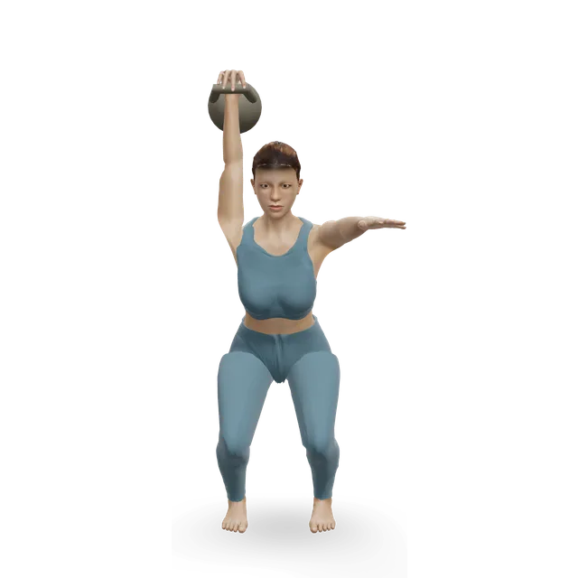 Kettlebell Turkish get-up (squat style) demonstrated on the 3D figure