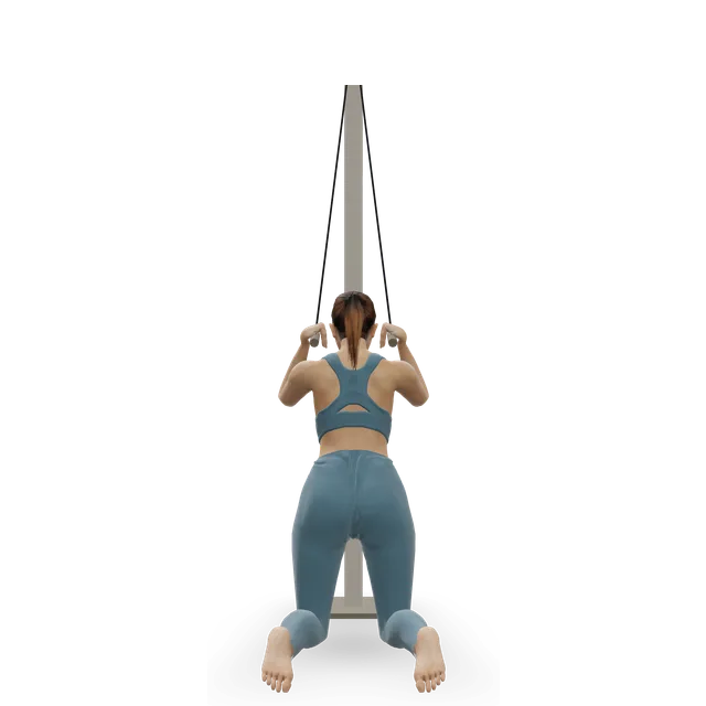 Kneeling cable crunch with a twist demonstrated on the 3D figure