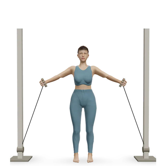 Low-to-high cable fly demonstrated on the 3D figure