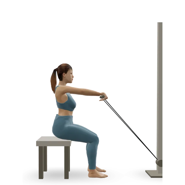Low Pulley Row To Neck demonstrated on the 3D figure