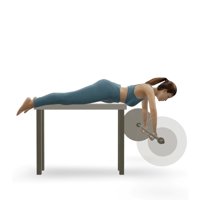 Lying cambered bar row demonstrated on the 3D figure