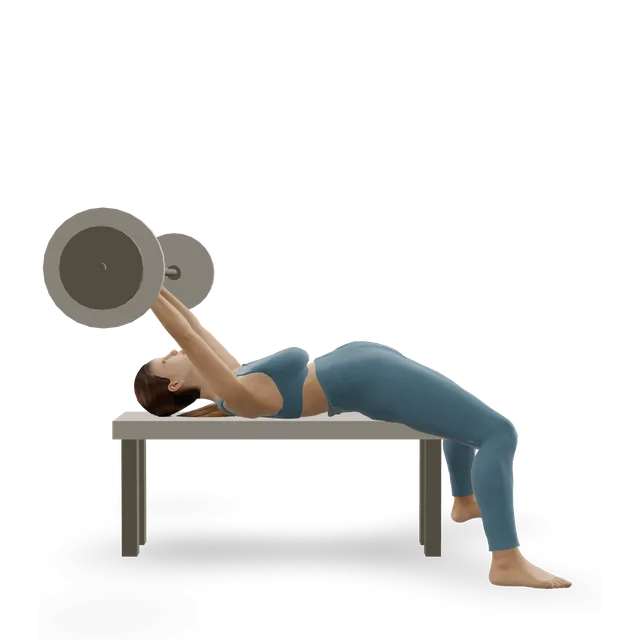 Lying barbell extension behind the head demonstrated on the 3D figure