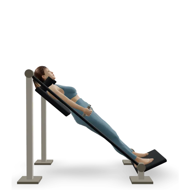 Lying machine squat demonstrated on the 3D figure