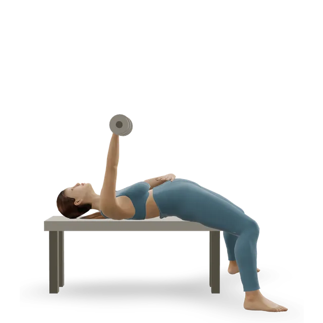 One-arm dumbbell bench press demonstrated on the 3D figure