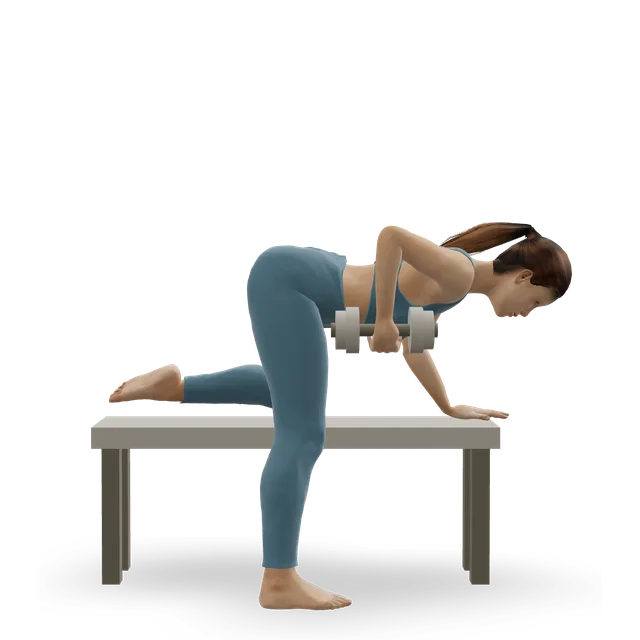 One-Arm Dumbbell Row demonstrated on the 3D figure