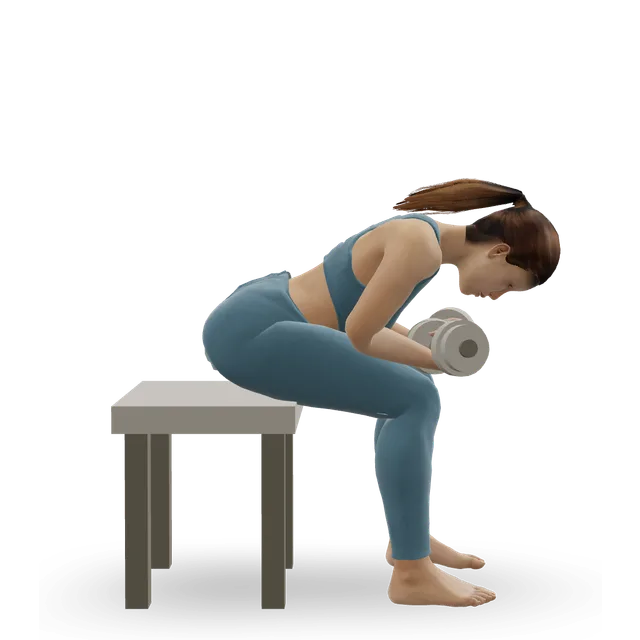 Dumbbell wrist curl over a bench demonstrated on the 3D figure